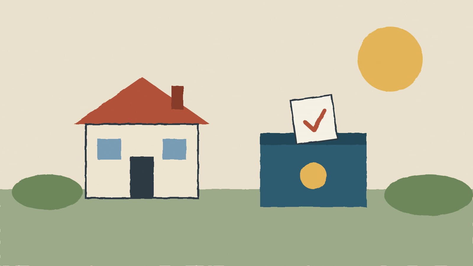 House beside a ballot box - illustration, Jake Team LLC