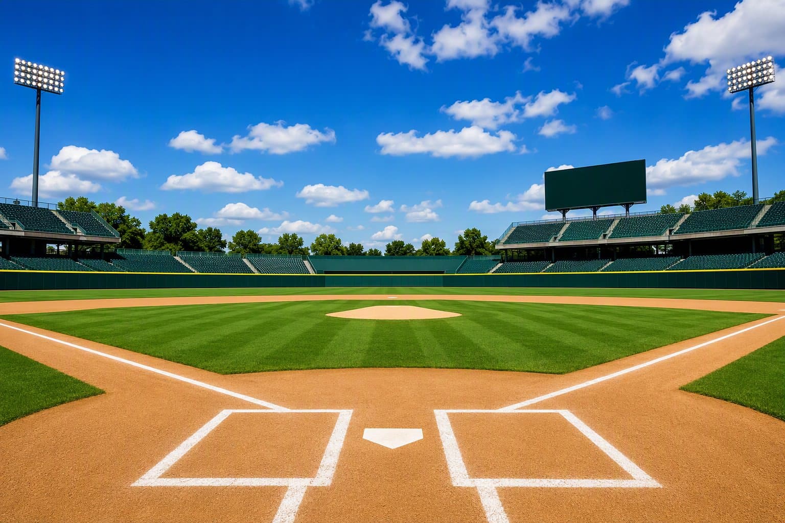 sunlit baseball field - illustration, Jake Team LLC