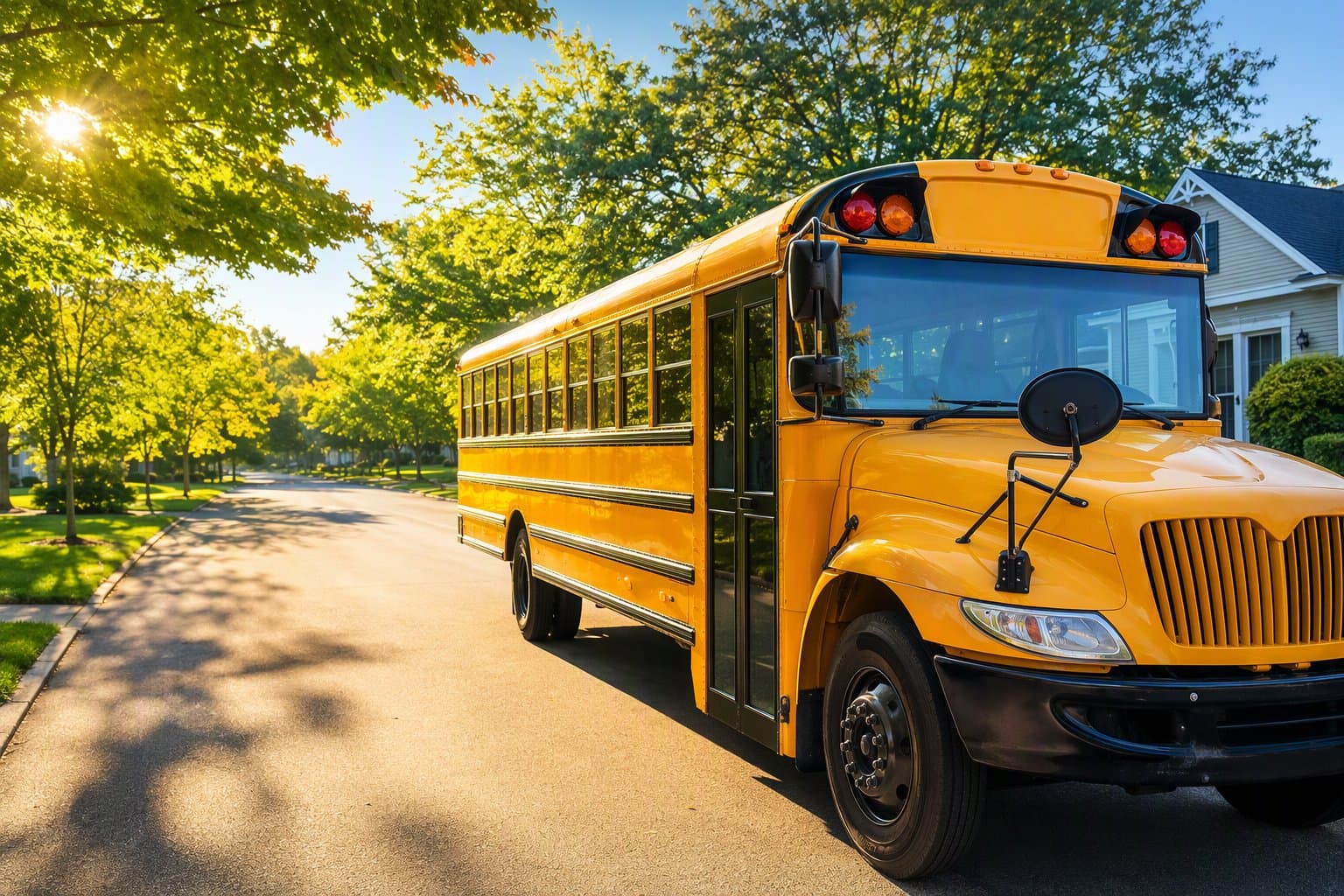 School bus in morning sun - illustration, Jake Team LLC