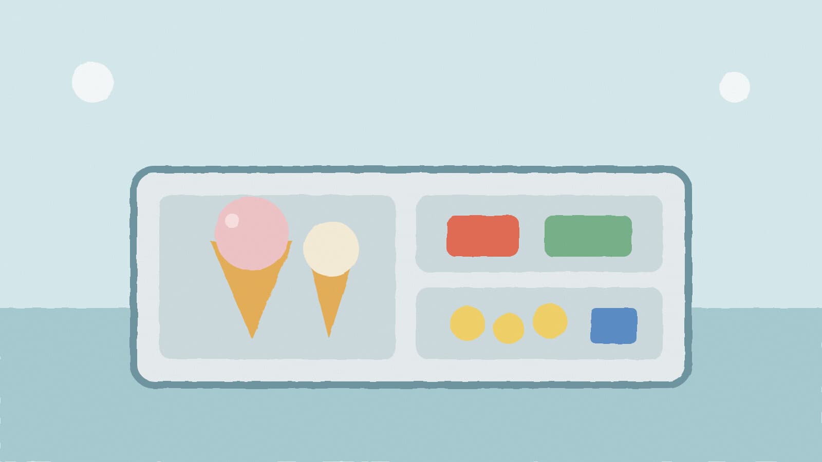 Ice cream cones on a lunch tray - illustration, Jake Team LLC