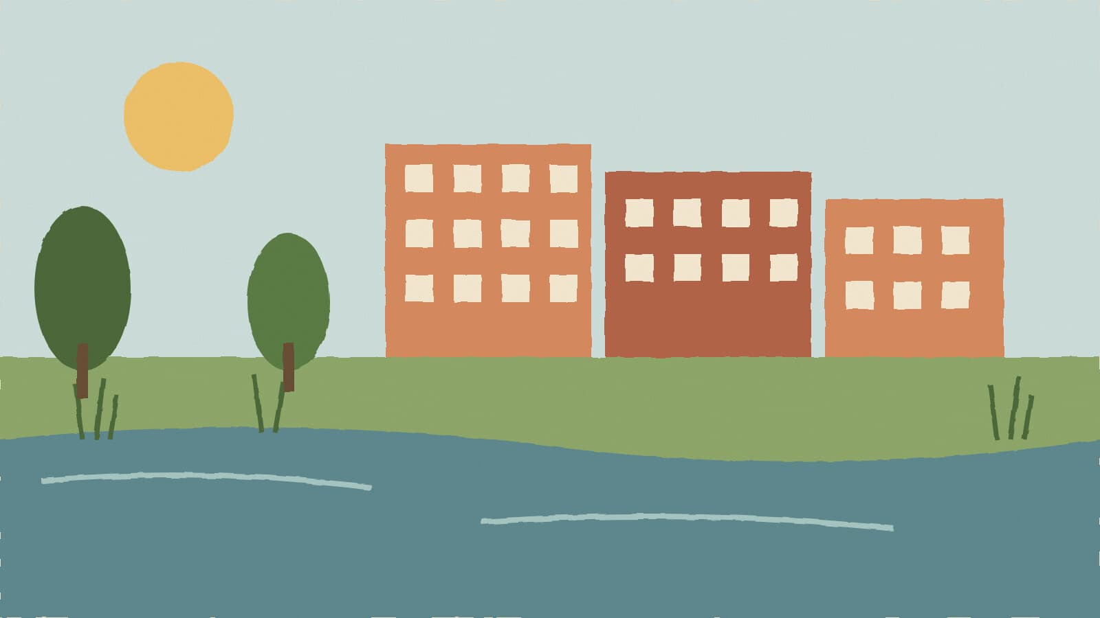 Apartments beside a wetland - illustration, Jake Team LLC