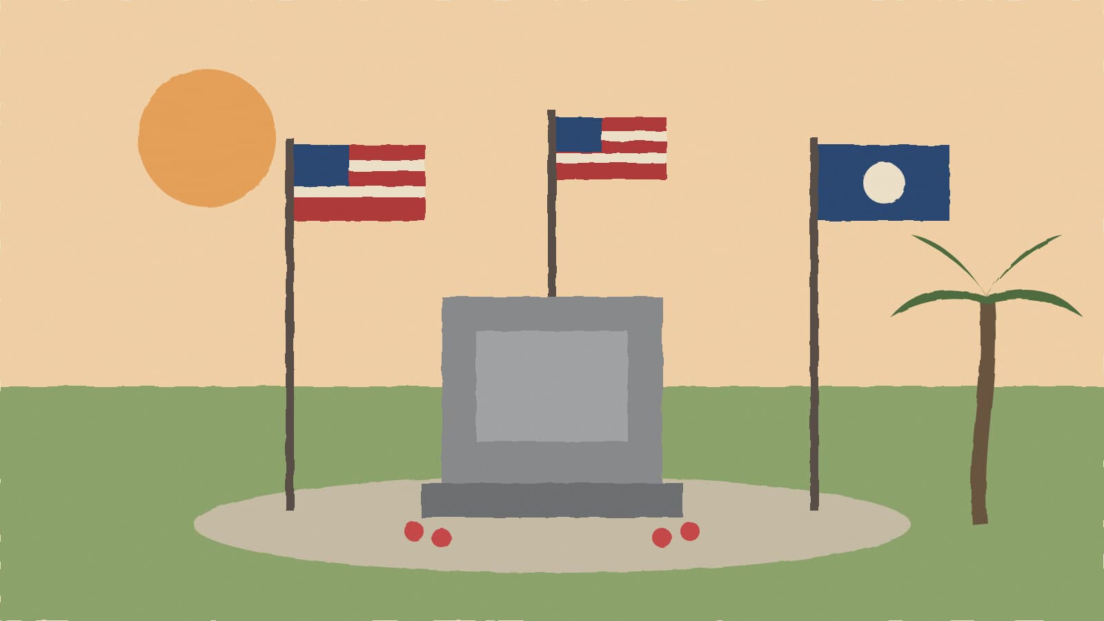 Flags at a veterans memorial - illustration, Jake Team LLC