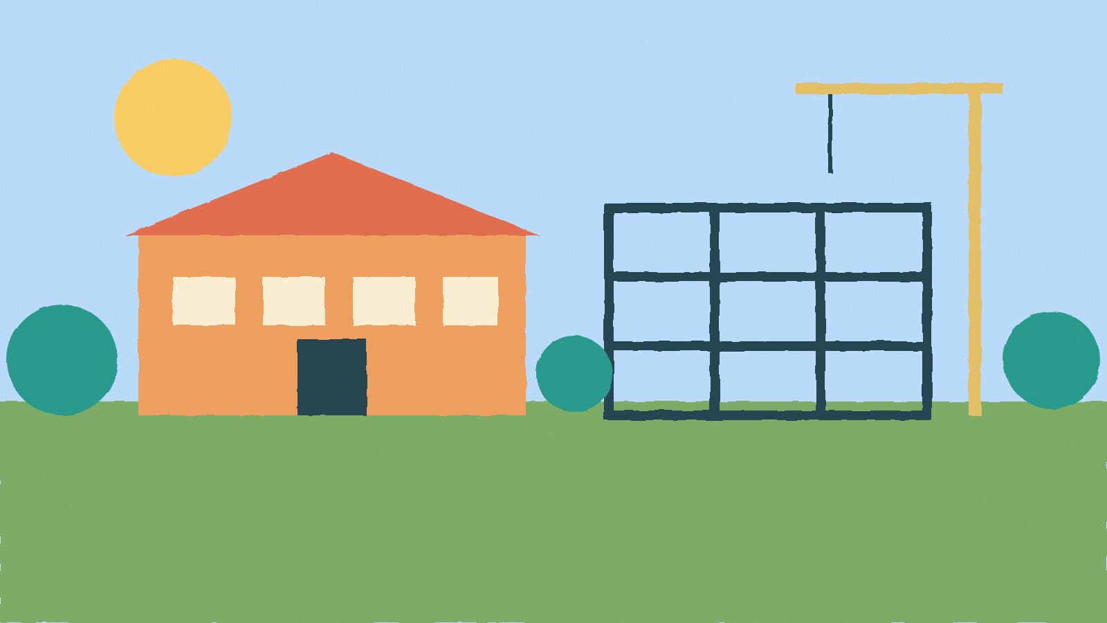 New school wing in park - illustration, Jake Team LLC