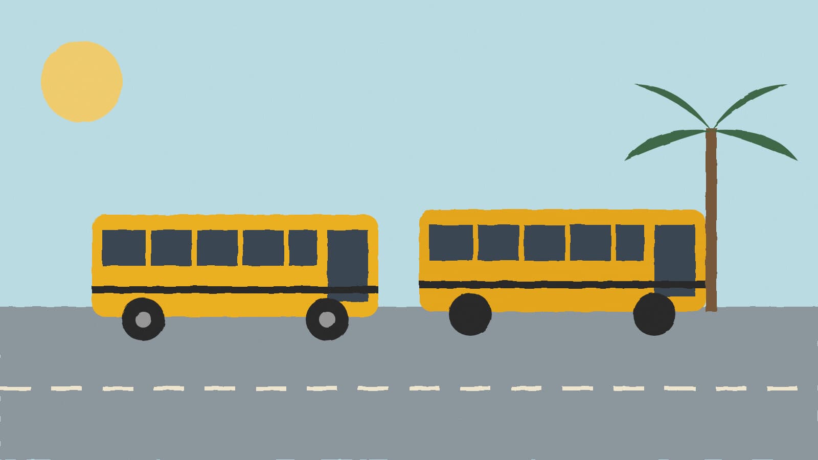 School buses at depot - illustration, Jake Team LLC