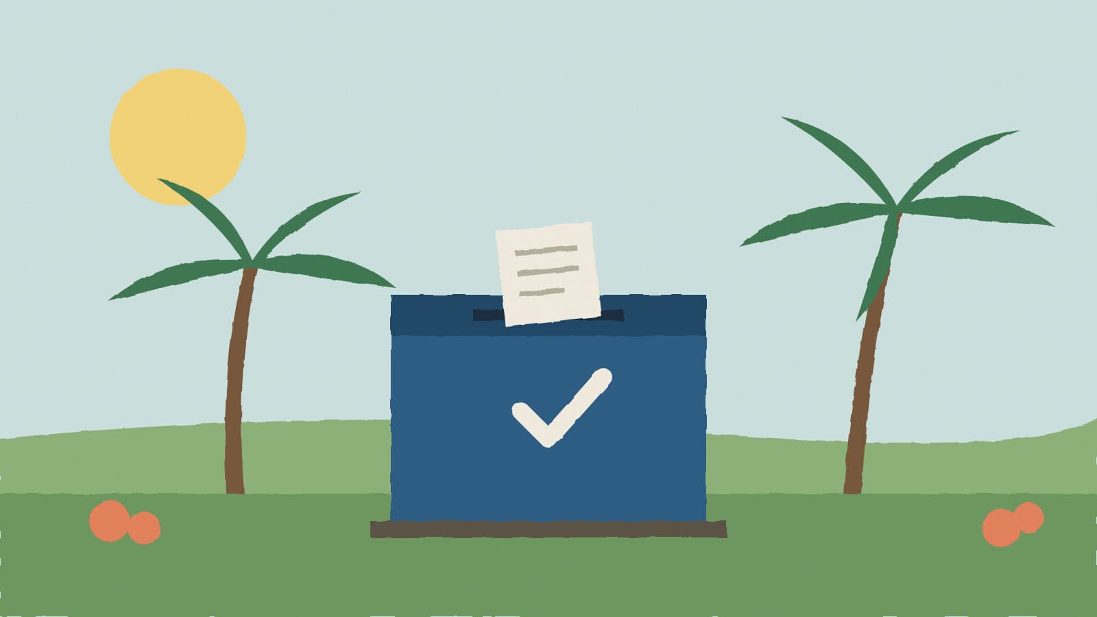 Ballot box between palms - illustration, Jake Team LLC